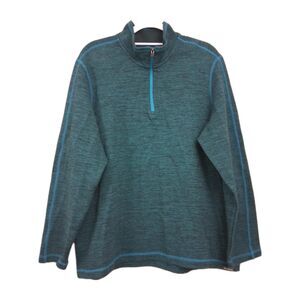 Eddie Bauer Mens Sweater 2XL XXL Teal 1/4 Quarter Zip Long Sleeve Fleece Lined